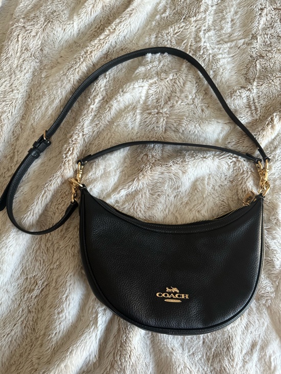 Coach Handbags - Coach Black Pebbled Leather Crescent Crossbody with Gold Hardware